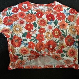 SHEIN Floral Knot-Front Tee - Red, Orange, and White